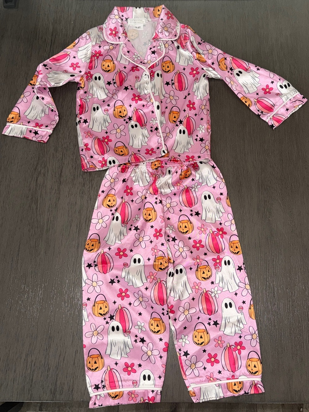 Silky Pink Halloween Ghosts Pajama Set